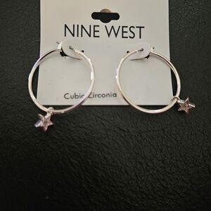 Nine West Silver Star Hoop Earrings
